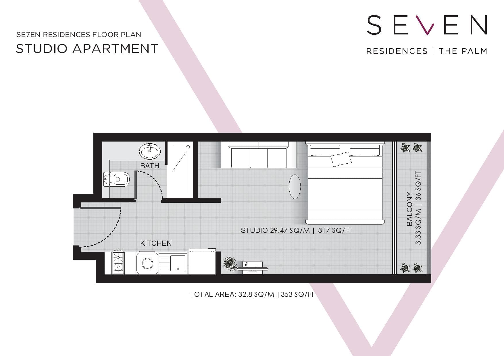 Seven Hotel & Apartments The Palm, 0-Bed Floor Plan, type: Studio