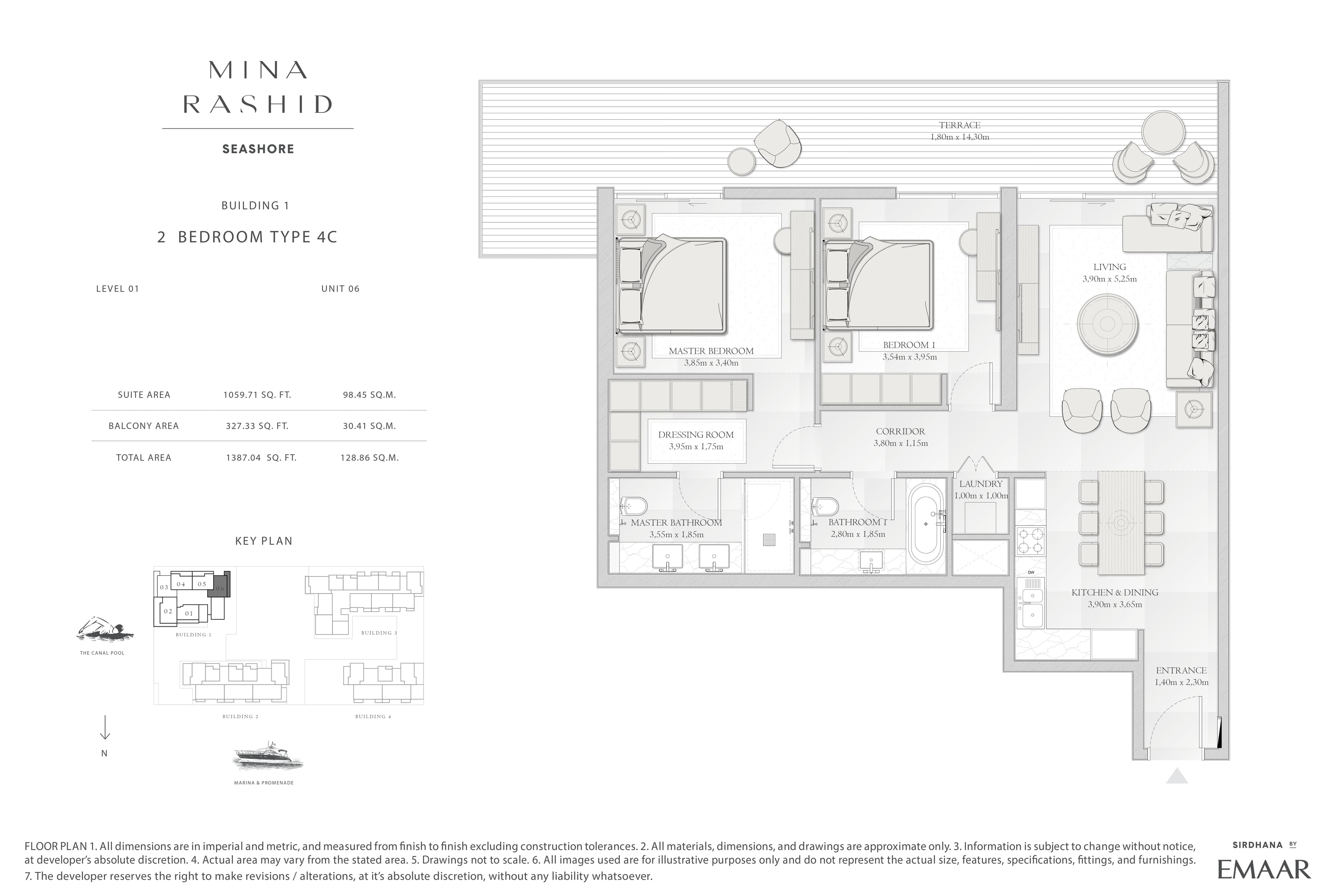 Seashore at Mina Rashid, 2-Bed Floor Plan, type: 2 Bedroom