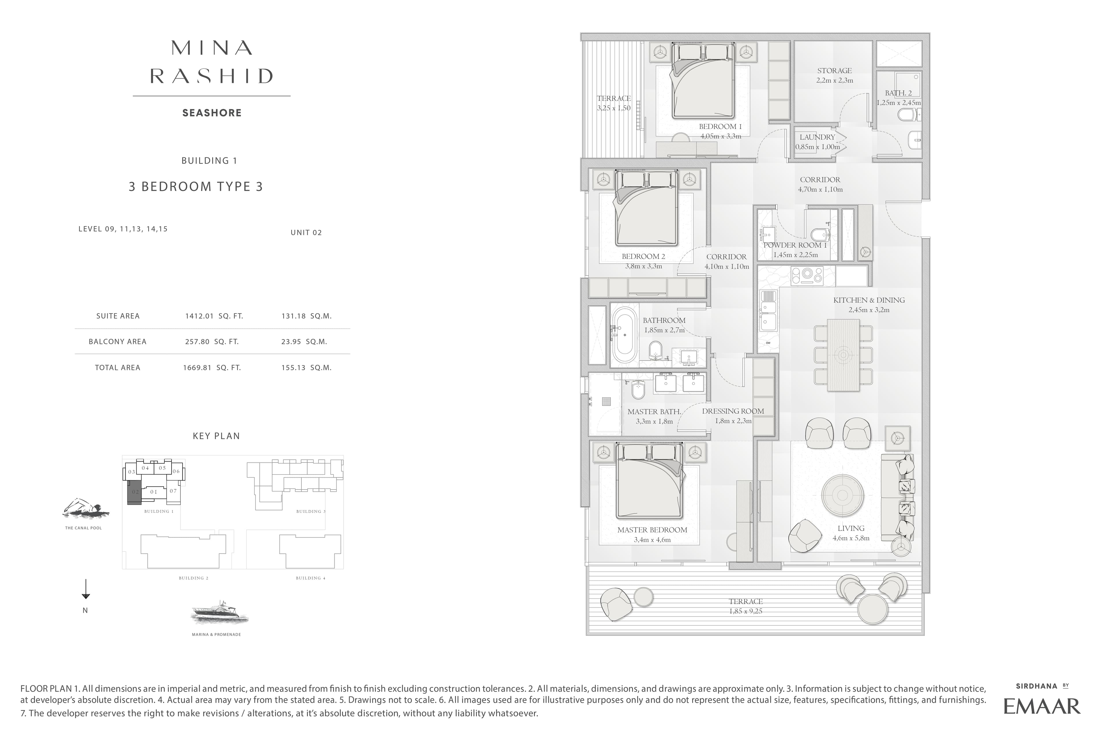 Seashore at Mina Rashid, 3-Bed Floor Plan, type: 3 Bedroom