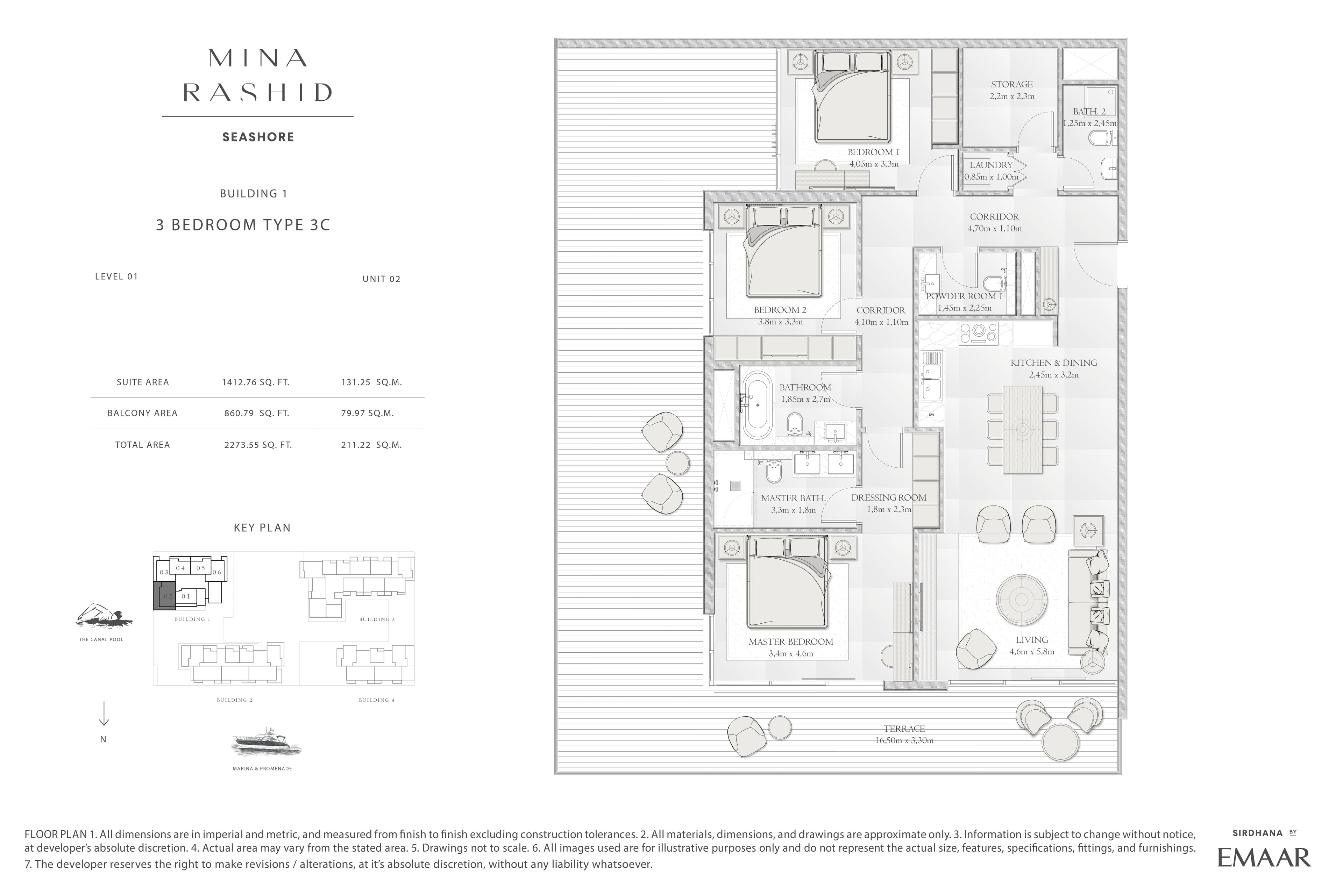 Seashore at Mina Rashid, 3-Bed Floor Plan, type: 3 Bedroom