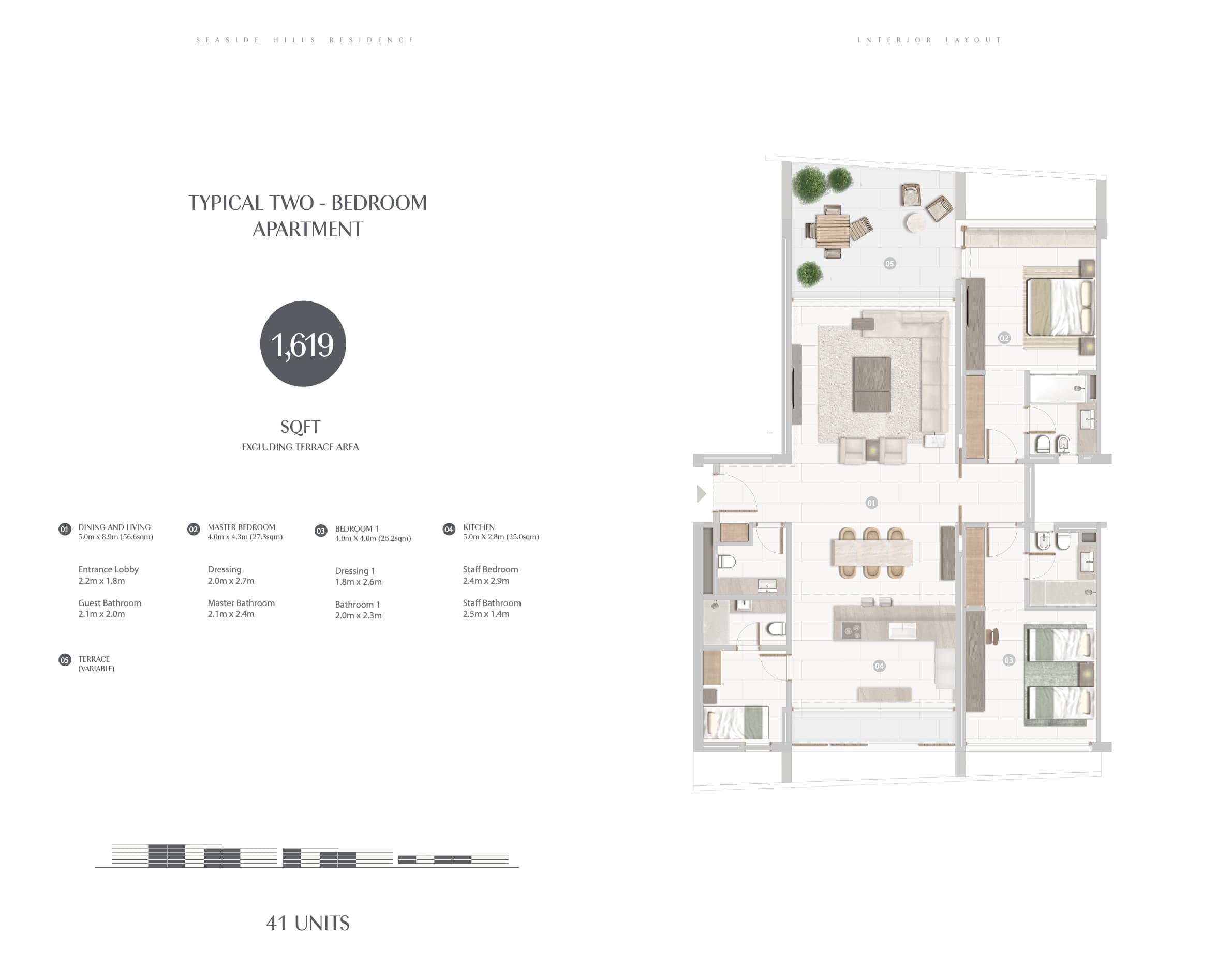 Seaside Hills, 2-Bed Floor Plan, type: 2BR - Typical
