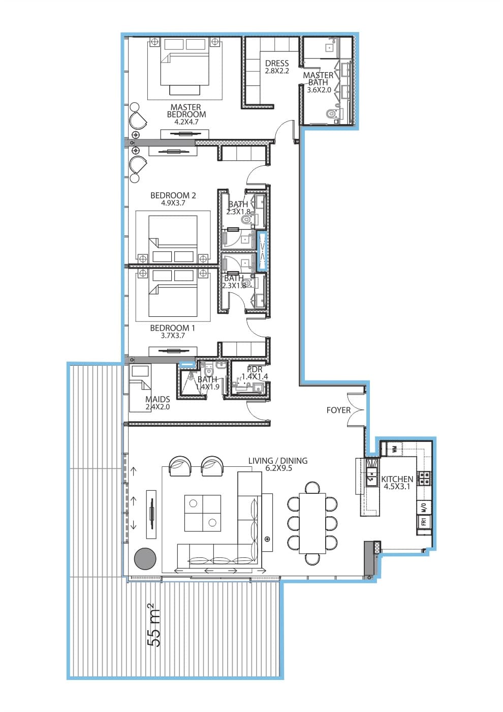 Serenia Residence (not in use), 3-Bed Floor Plan, type: 3 Bedroom