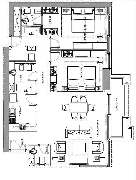Shams 1, 2-Bed Floor Plan, type: 2 Bedroom