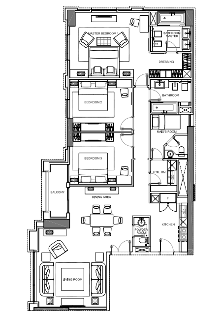 Shams 1, 3-Bed Floor Plan, type: 3 Bedroom