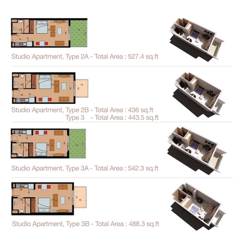 Sherena Residence, 0-Bed Floor Plan, type: Studio