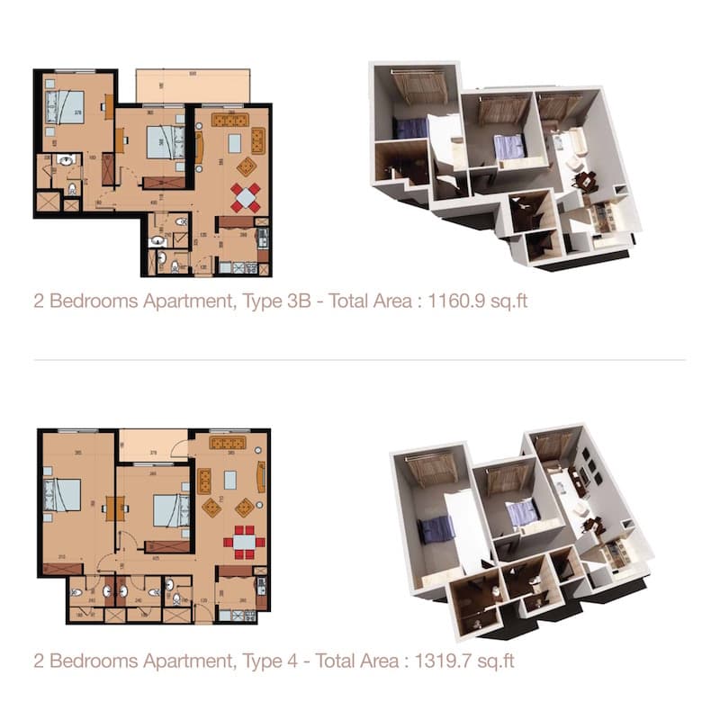 Sherena Residence, 2-Bed Floor Plan, type: 2 Bedroom