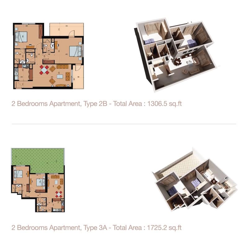 Sherena Residence, 2-Bed Floor Plan, type: 2 Bedroom