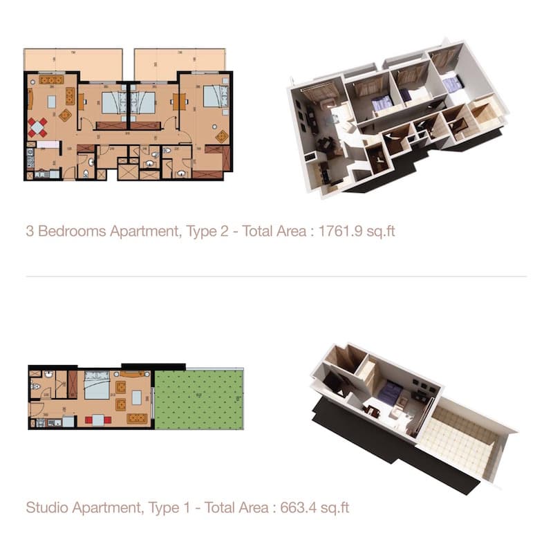 Sherena Residence, 3-Bed Floor Plan, type: 3 Bedroom