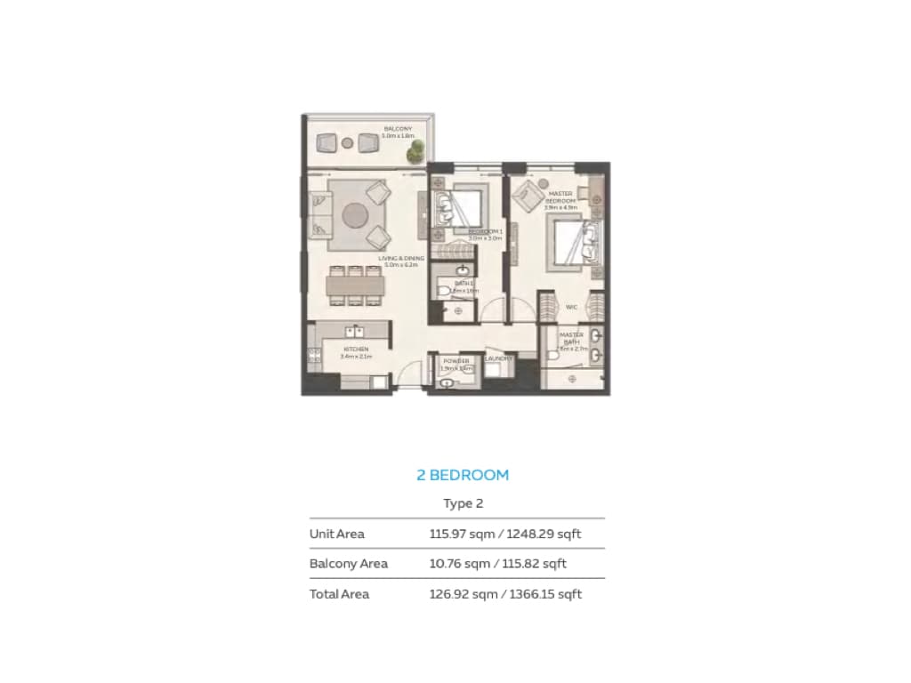 Sky Residences Tower 1, 2-Bed Floor Plan, type: 2BR - Type 2