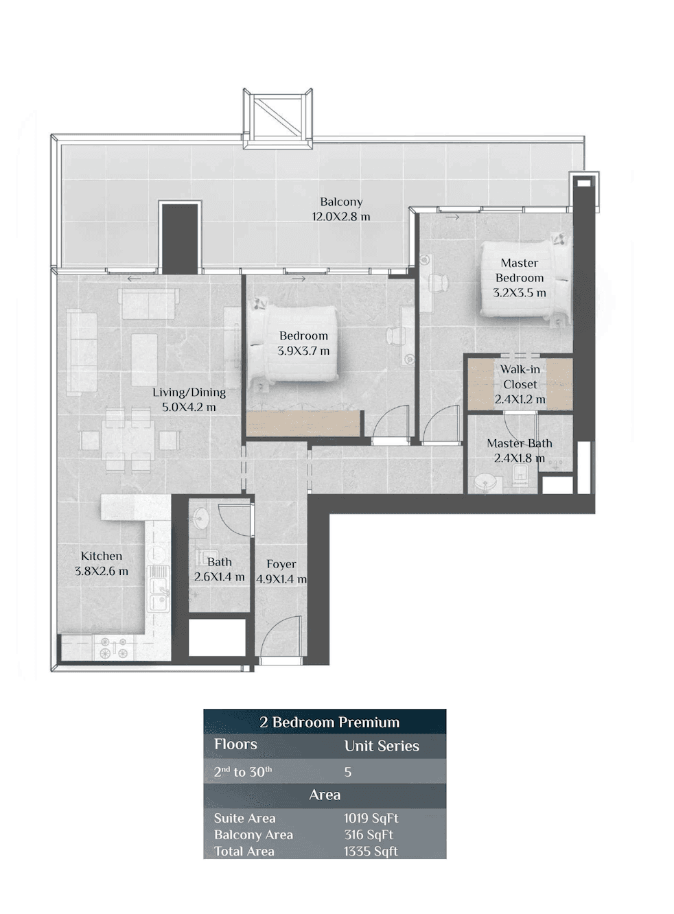 Skyhills Residence 1, 2-Bed Floor Plan, type: 2BD Premium - Unit 5