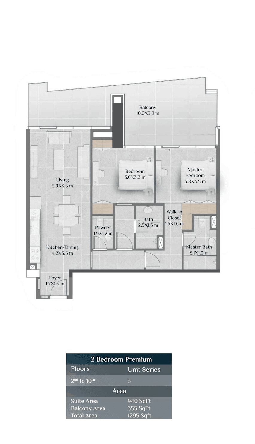 Skyhills Residence 1, 2-Bed Floor Plan, type: 2BD Premium - Unit 3