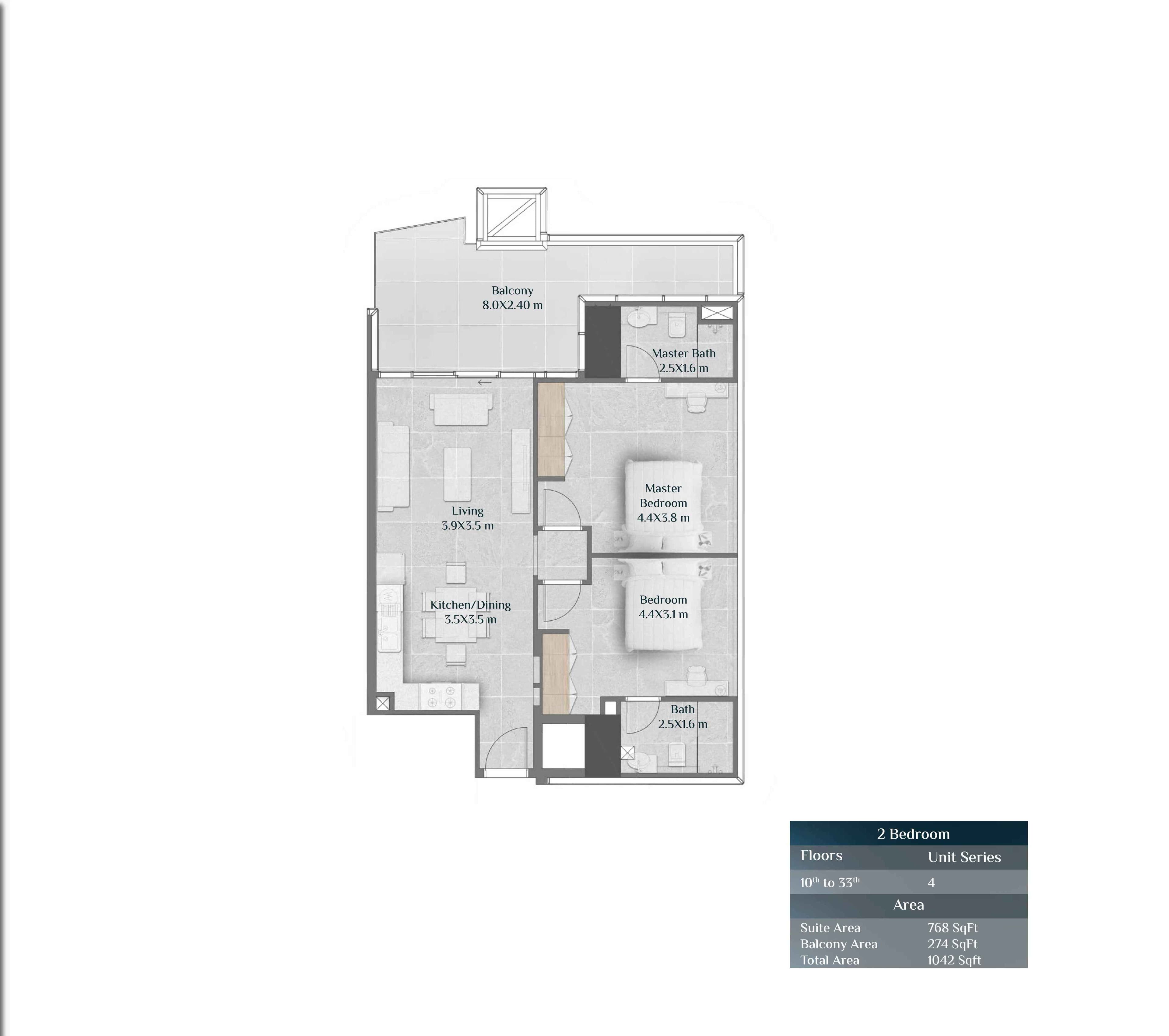Skyhills Residence 1, 2-Bed Floor Plan, type: 2BD - Unit 4