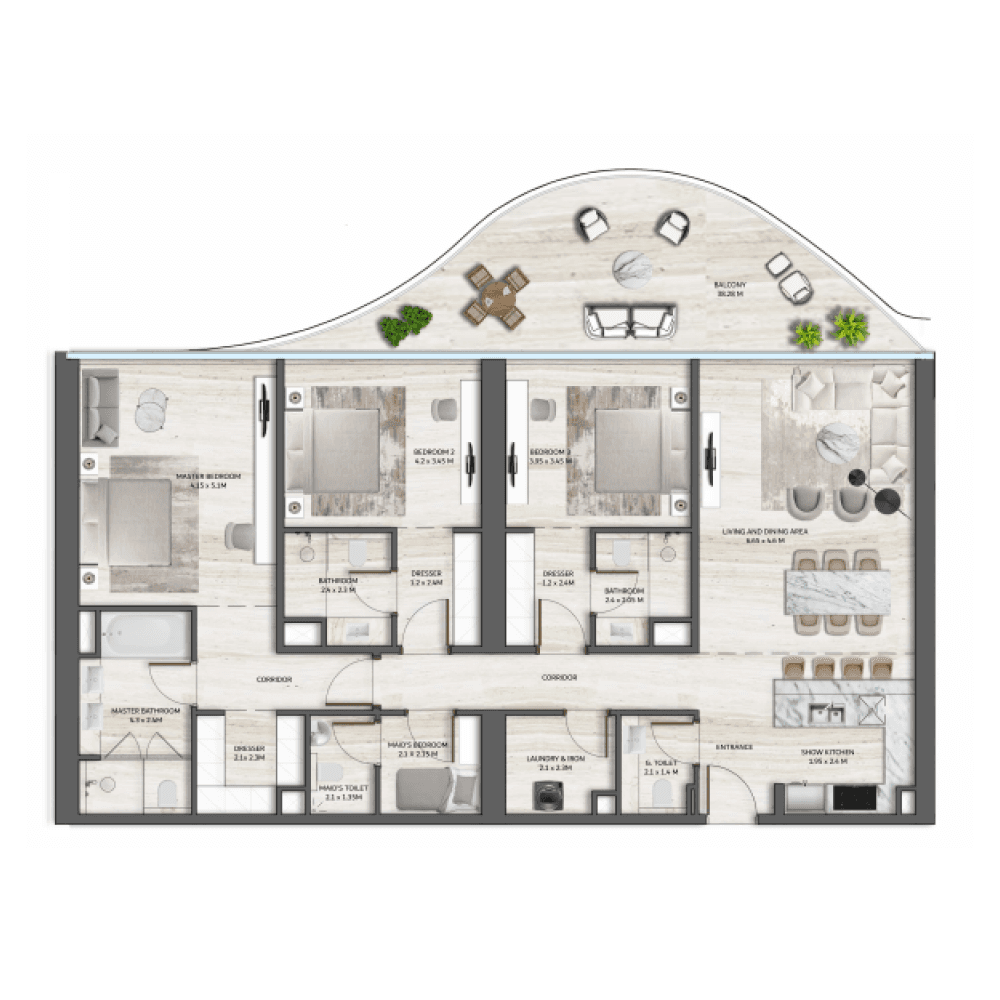 SLS Residences at the Palm Jumeirah, 3-Bed Floor Plan, type: