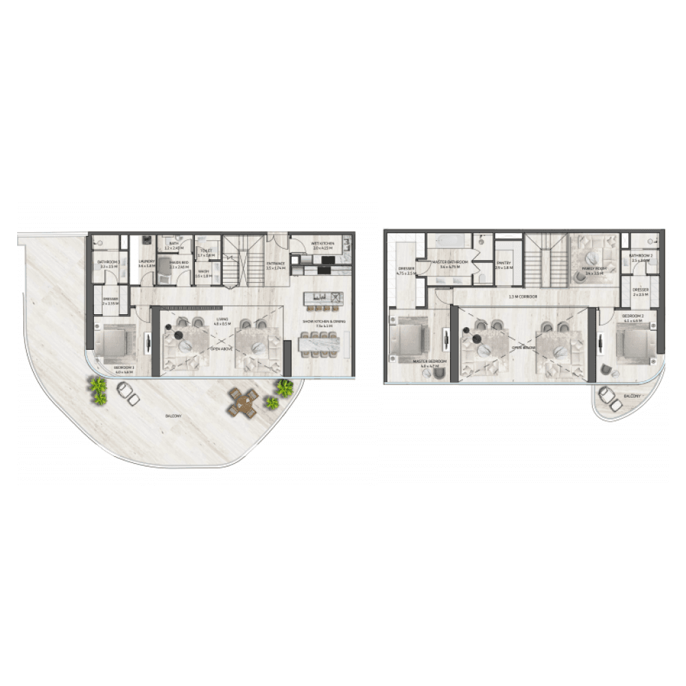 SLS Residences at the Palm Jumeirah, 3-Bed Floor Plan, type: