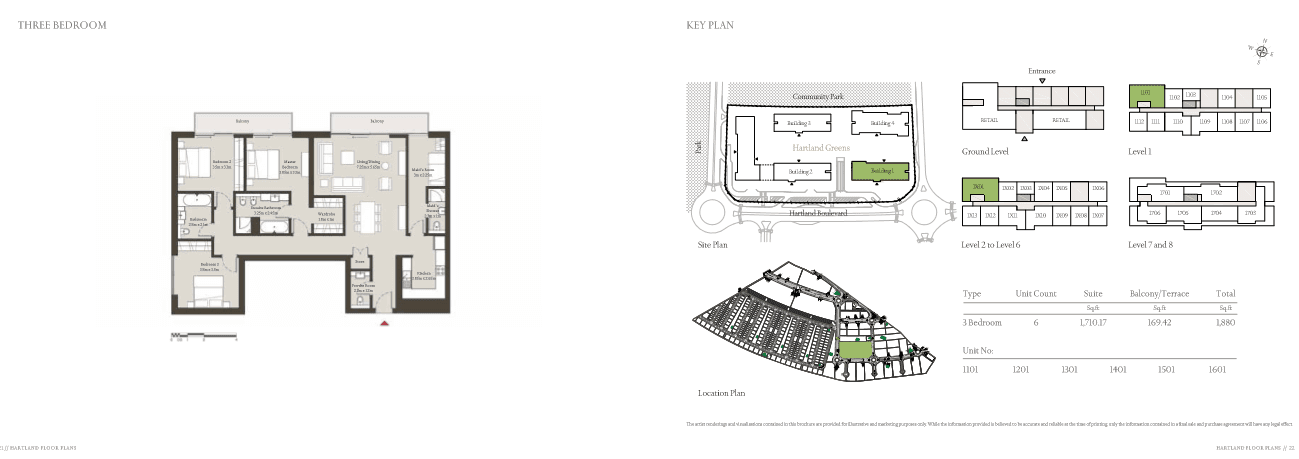 Sobha Hartland Greens (not in use), 3-Bed Floor Plan, type: 3 Bedroom