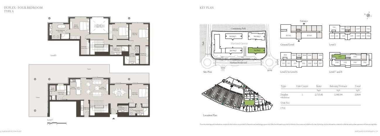 Sobha Hartland Greens (not in use), 4-Bed Floor Plan, type: Duplex 4BR Type A