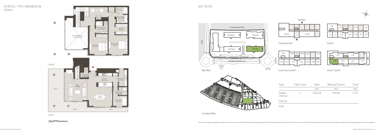 Sobha Hartland Greens (not in use), 2-Bed Floor Plan, type: Duplex 2 BR Type F