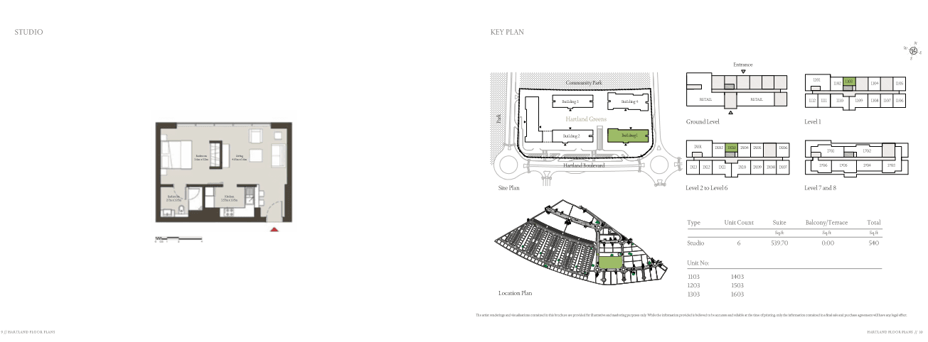 Sobha Hartland Greens (not in use), 0-Bed Floor Plan, type: Studio