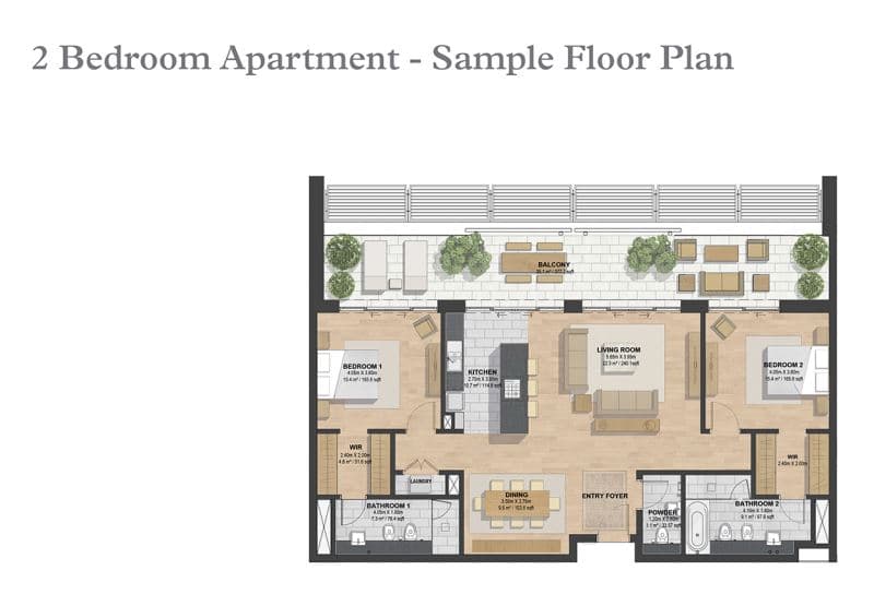 Sobha Hartland Greens (not in use), 2-Bed Floor Plan, type: 2BR Apartment