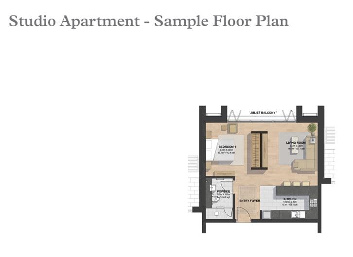 Sobha Hartland Greens (not in use), 0-Bed Floor Plan, type: Studio Apartment