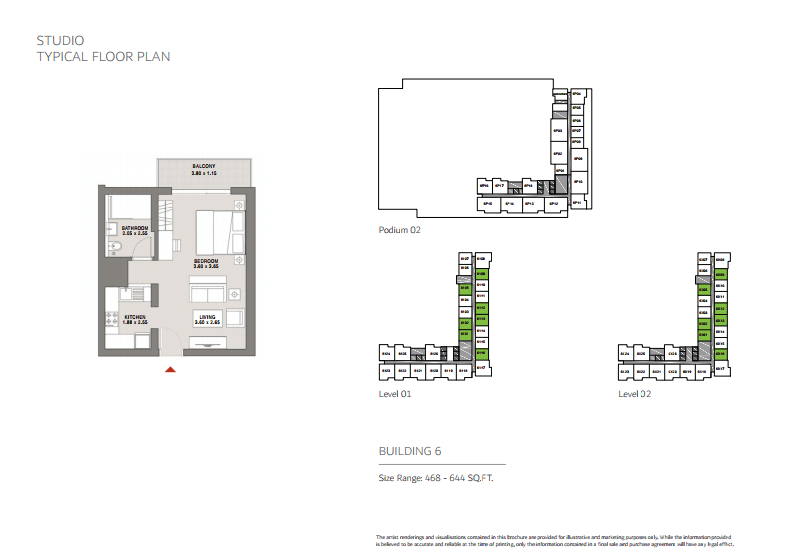 Sobha Hartland Greens Phase III Building 1, 0-Bed Floor Plan, type: Studio
