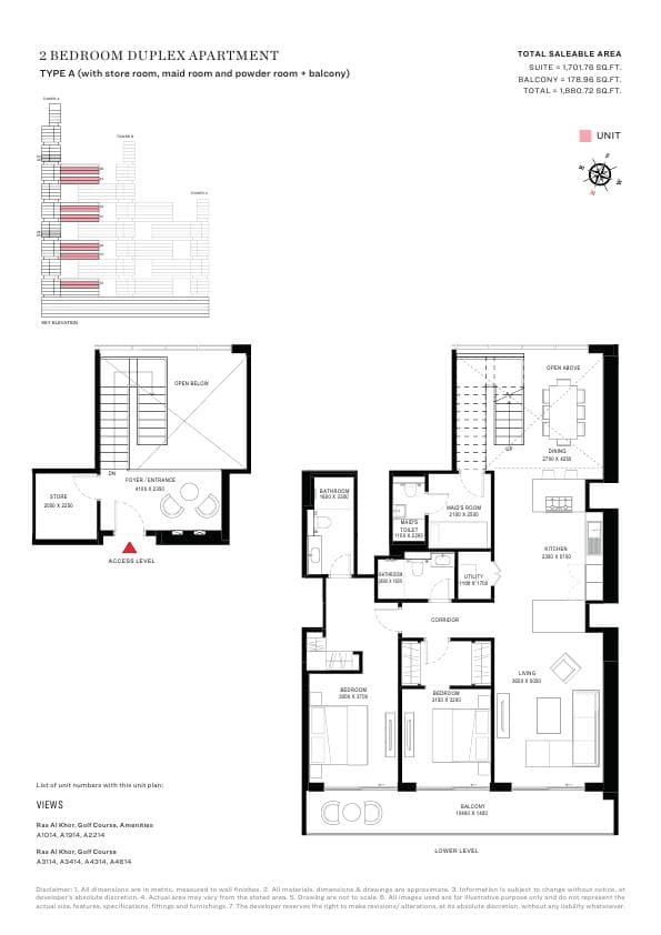 Sobha One, 2-Bed Floor Plan, type: 2 Bedroom