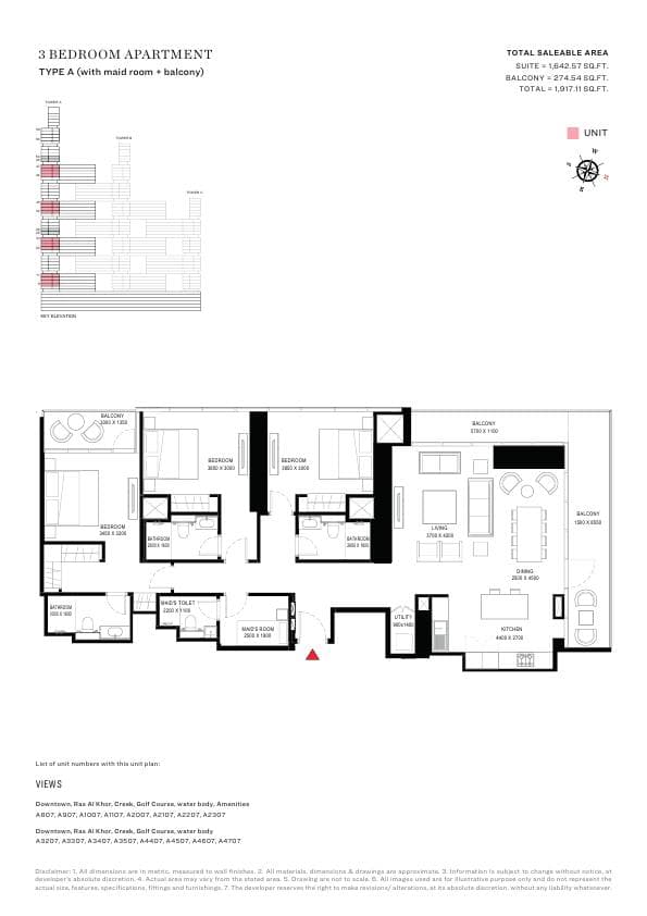 Sobha One, 3-Bed Floor Plan, type: 3 Bedroom