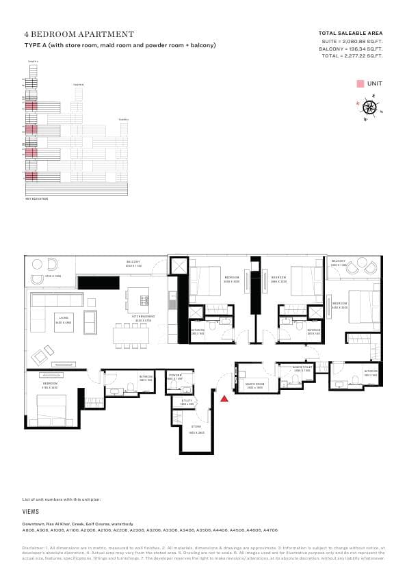 Sobha One, 4-Bed Floor Plan, type: 4 Bedroom