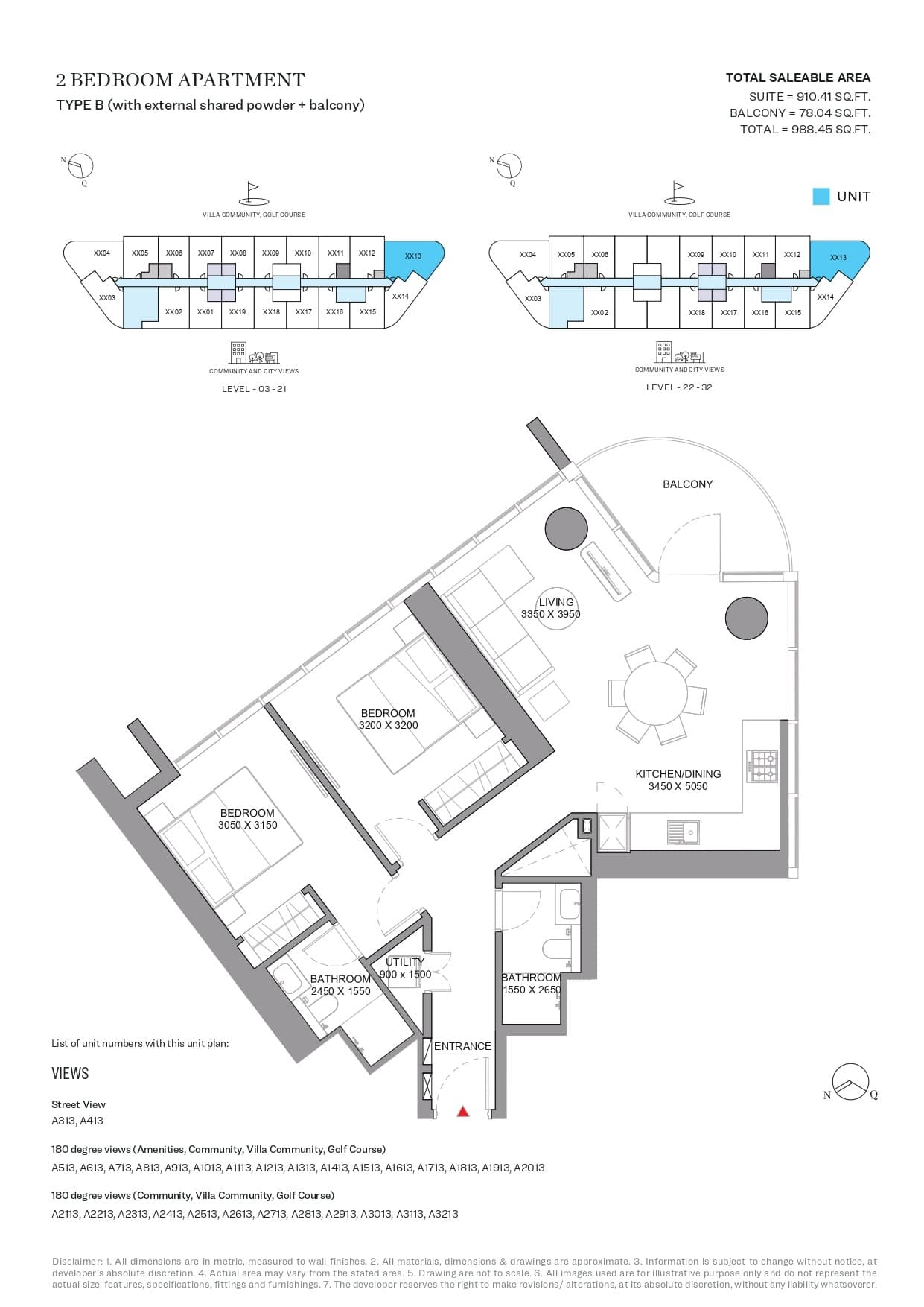 Sobha Orbis, 2-Bed Floor Plan, type: 2BR - TYPE B