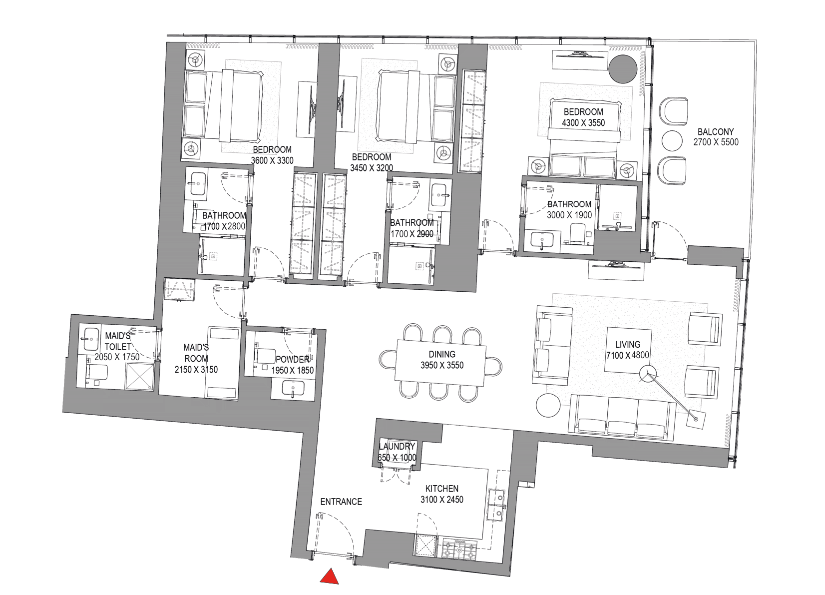 Sobha Seahaven, 3-Bed Floor Plan, type: