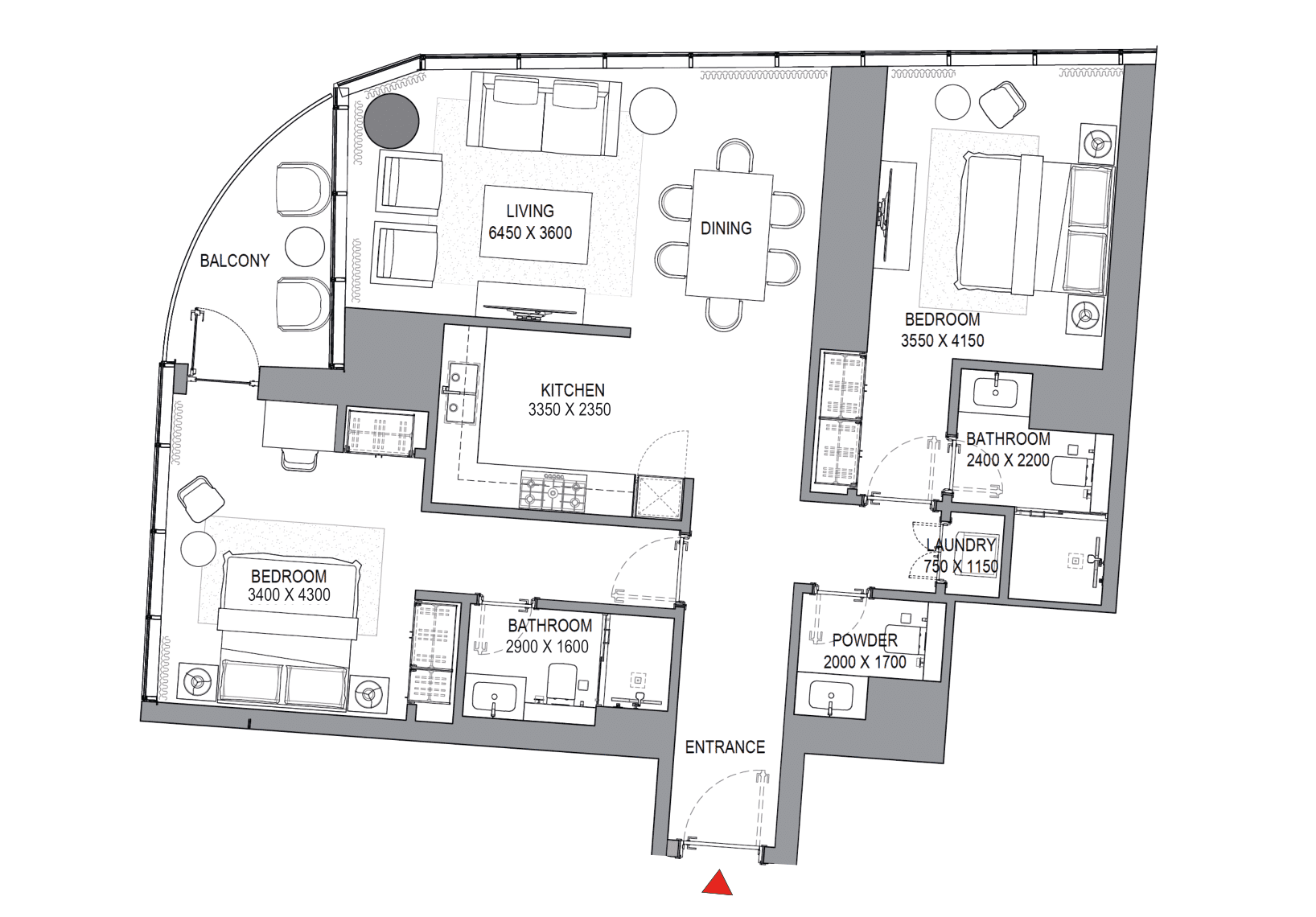 Sobha Seahaven, 2-Bed Floor Plan, type: