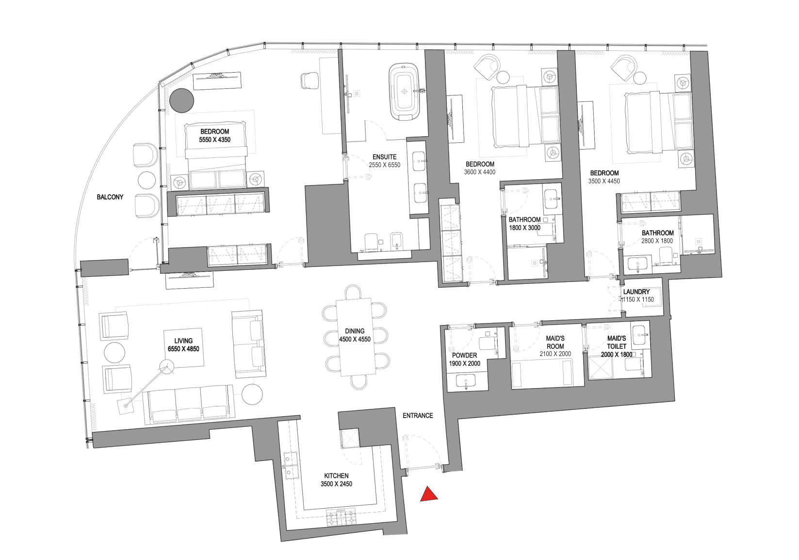 Sobha Seahaven, 3-Bed Floor Plan, type: