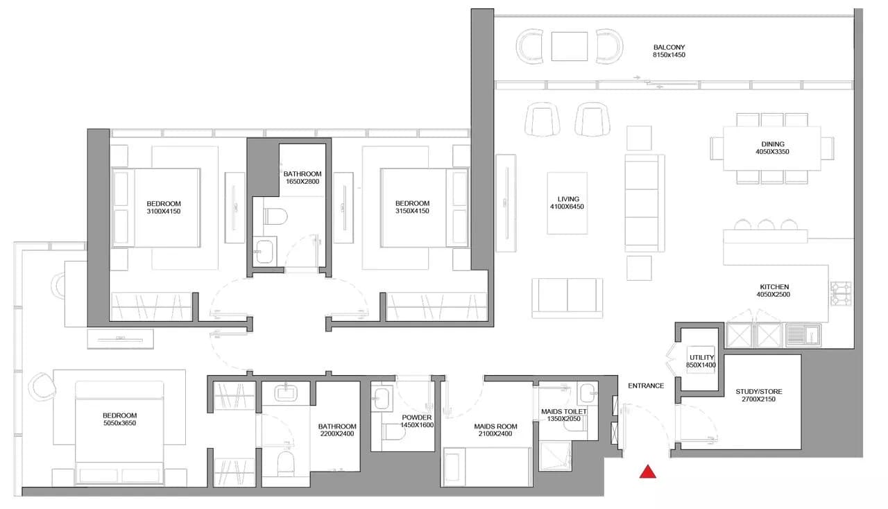 Sobha Seahaven Tower A, 3-Bed Floor Plan, type: