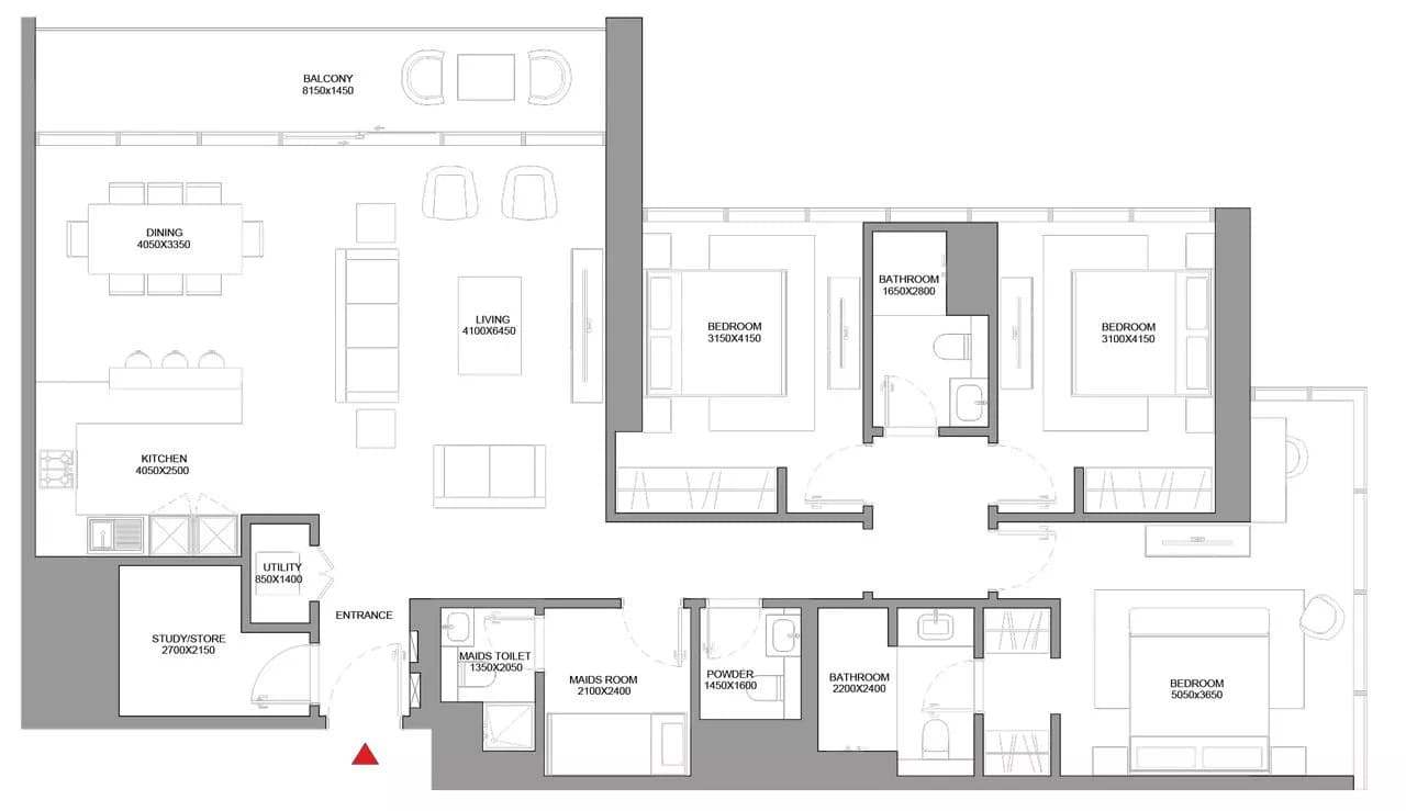 Sobha Seahaven Tower A, 3-Bed Floor Plan, type: