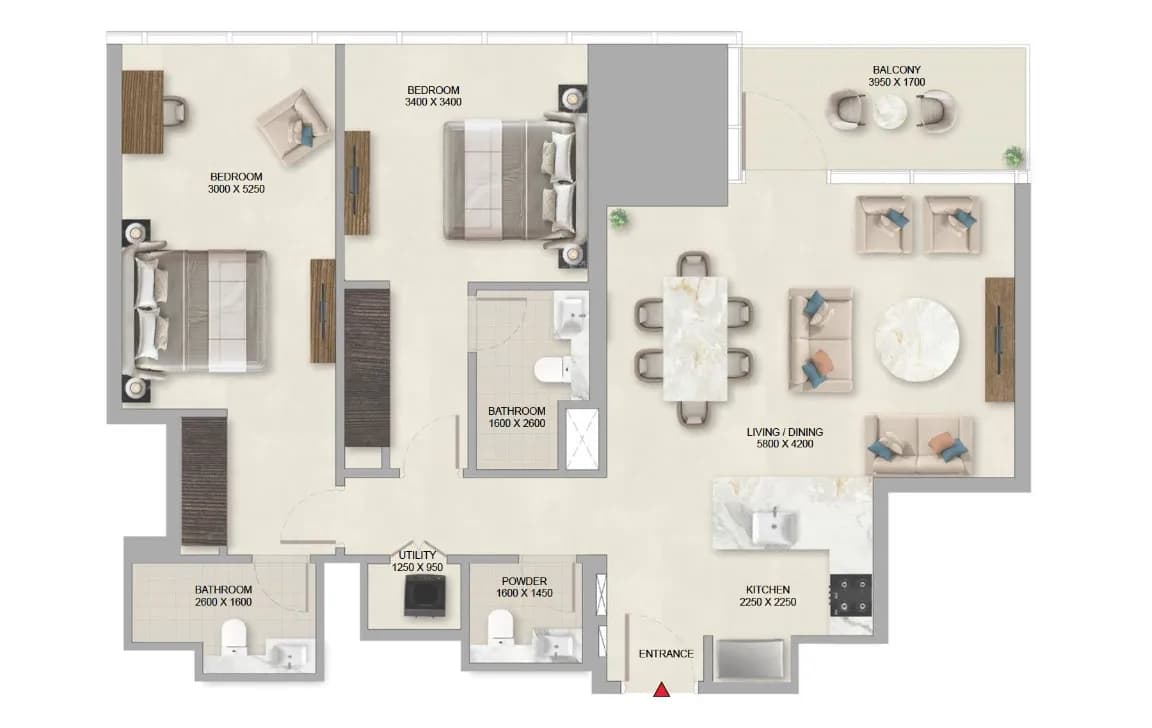 Sobha SkyParks, 2-Bed Floor Plan, type: 2 Bed