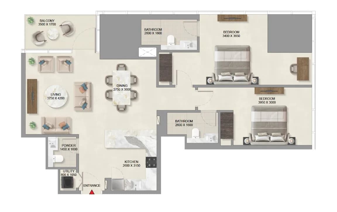 Sobha SkyParks, 2-Bed Floor Plan, type: 2 Bed