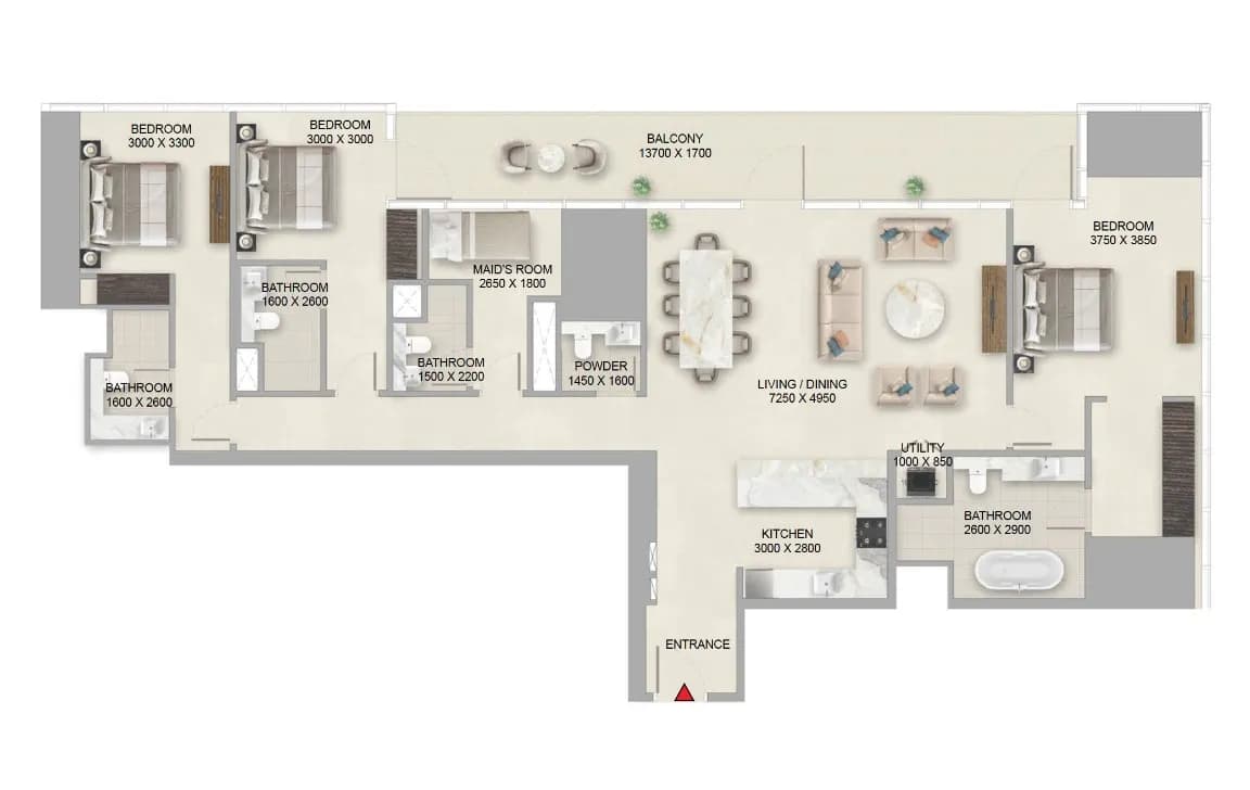 Sobha SkyParks, 3-Bed Floor Plan, type: 3 Bed