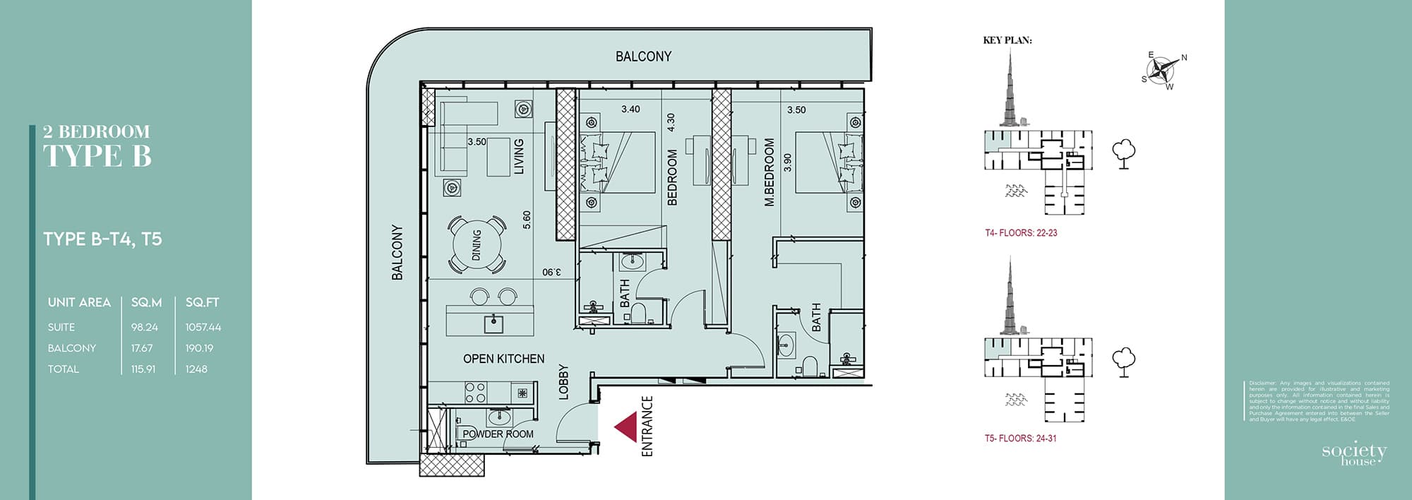 Society House, 2-Bed Floor Plan, type: