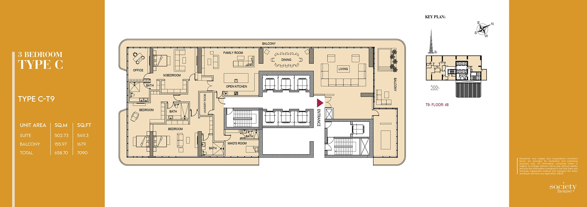 Society House, 3-Bed Floor Plan, type: