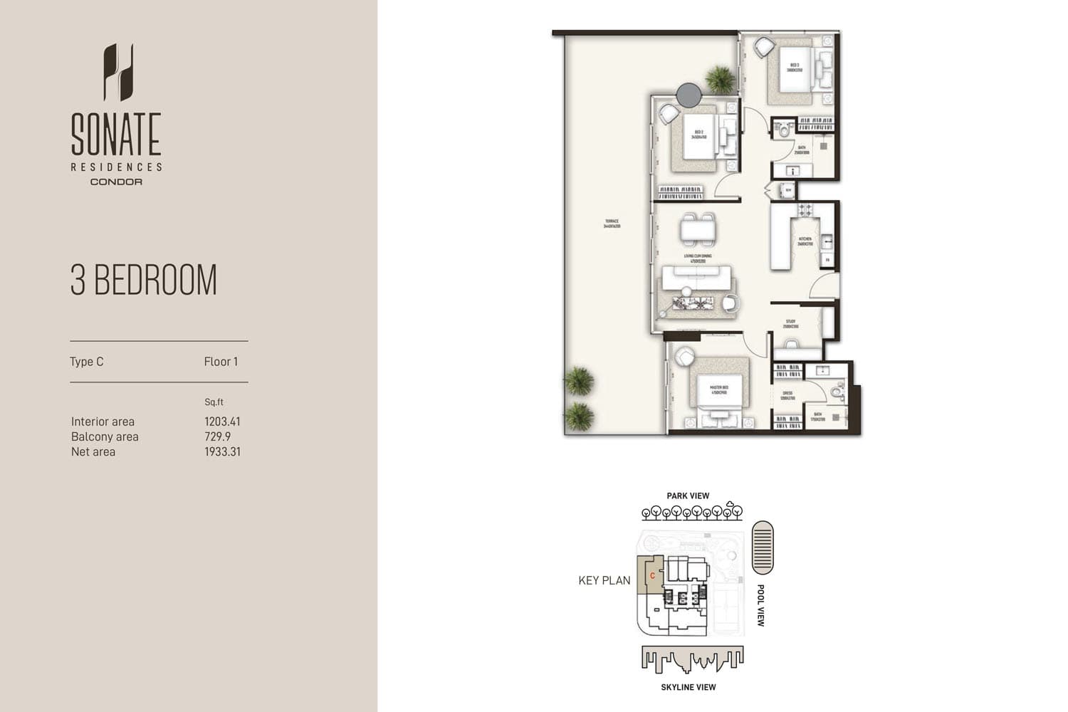 Sonate Residences, 3-Bed Floor Plan, type: Type C