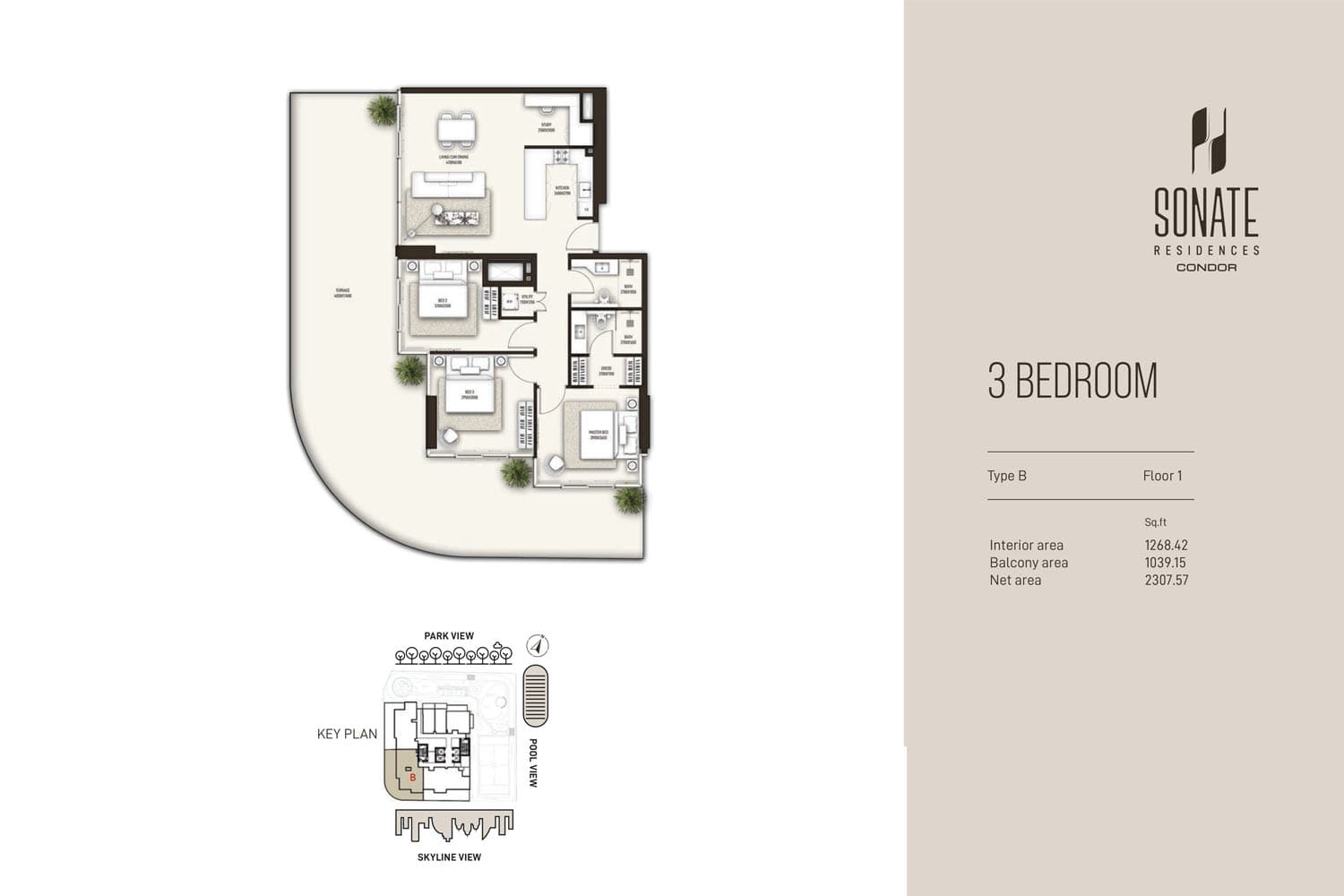Sonate Residences, 3-Bed Floor Plan, type: Type B
