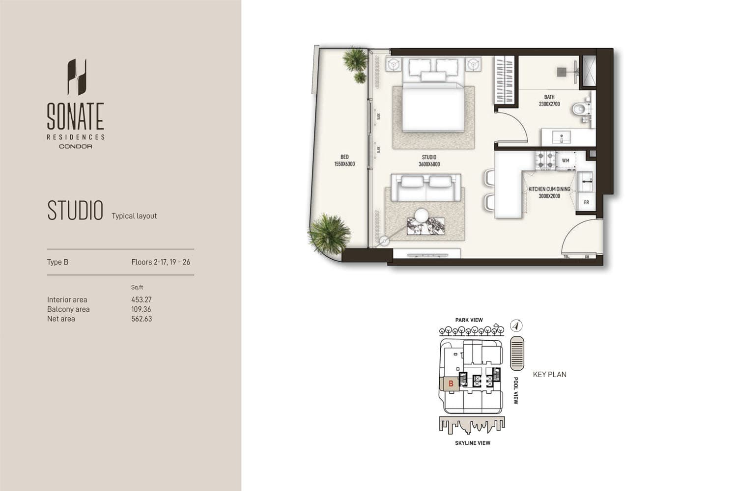 Sonate Residences, 0-Bed Floor Plan, type: Type B