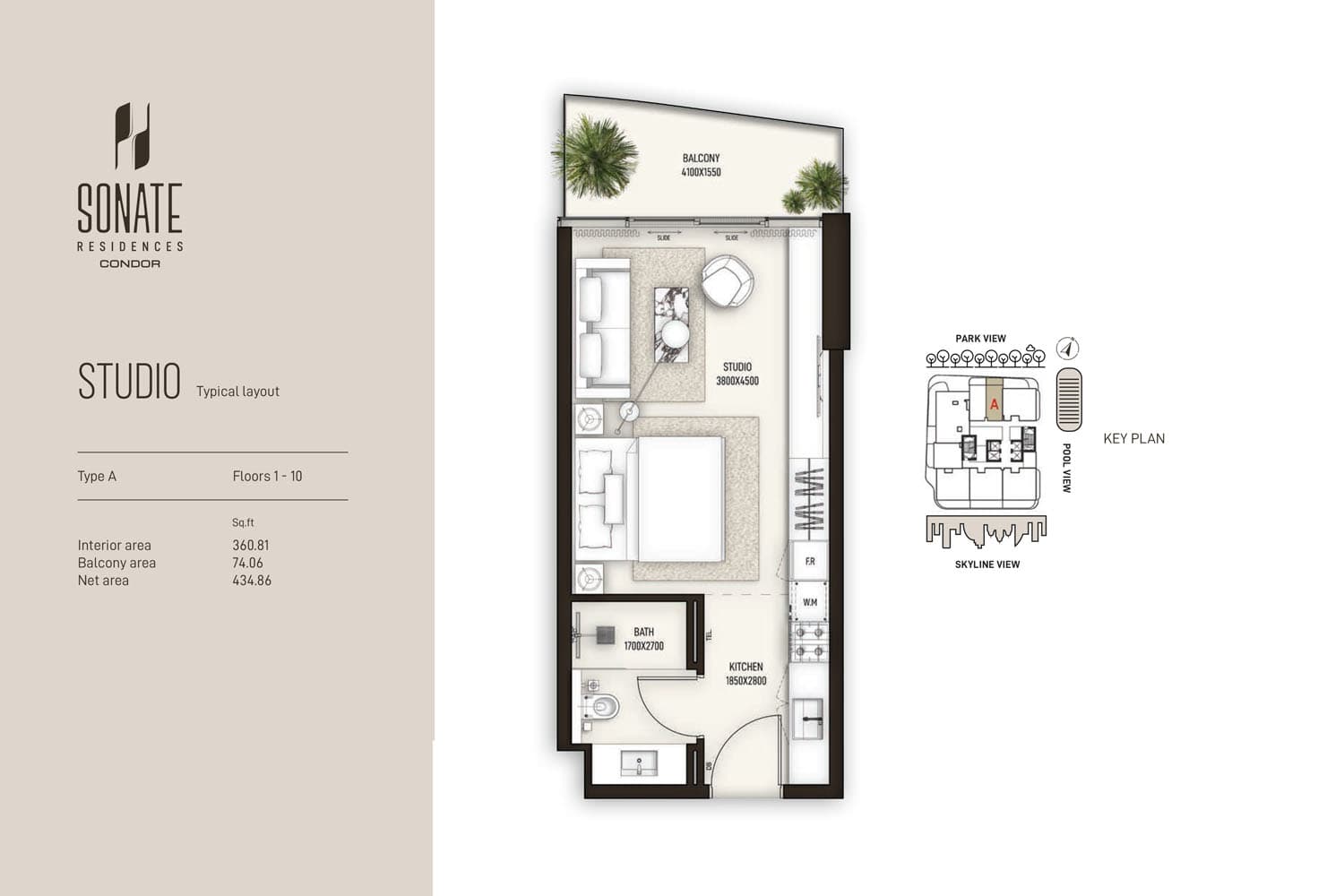 Sonate Residences, 0-Bed Floor Plan, type: Type A