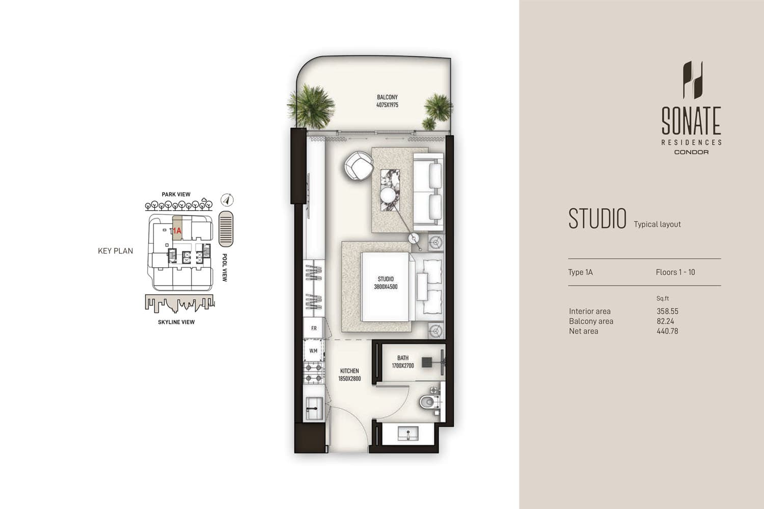 Sonate Residences, 0-Bed Floor Plan, type: Type 1A