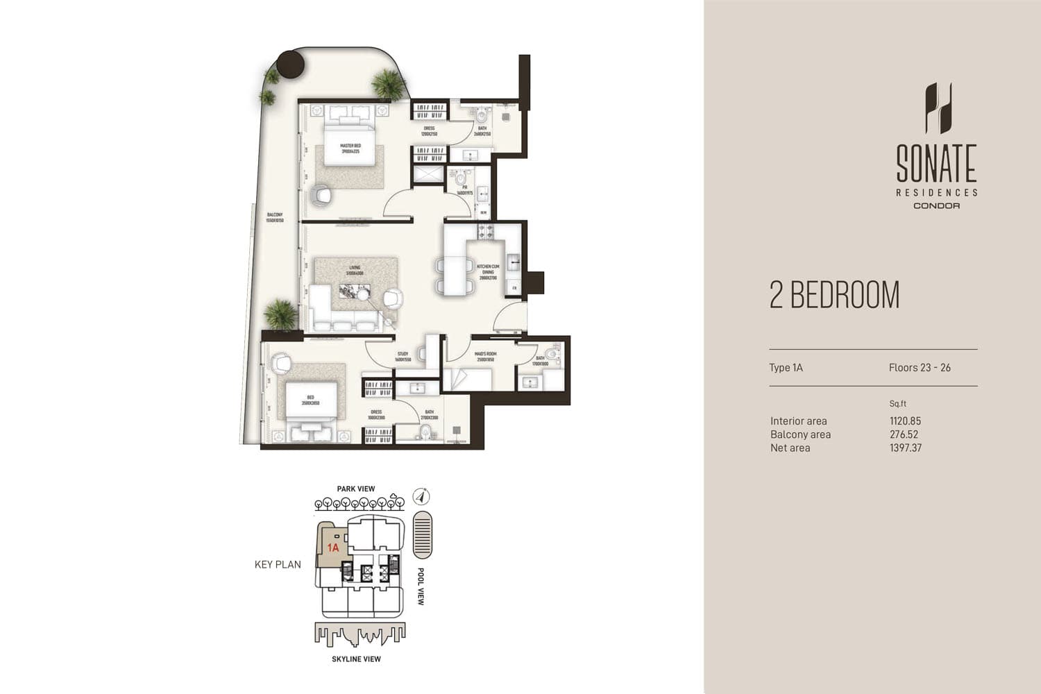 Sonate Residences, 2-Bed Floor Plan, type: Type 1-A