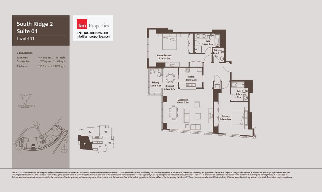South Ridge 2, 2-Bed Floor Plan, type: South Ridge 2 - Suite 01