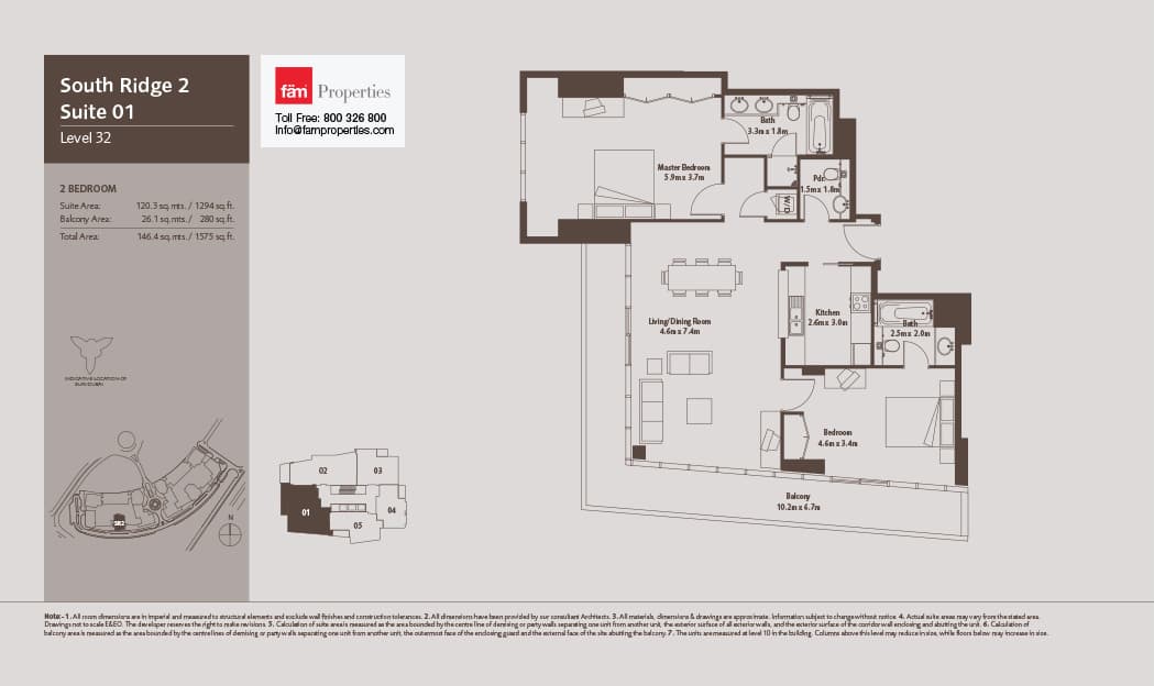 South Ridge 2, 2-Bed Floor Plan, type: South Ridge 2 - Suite 01