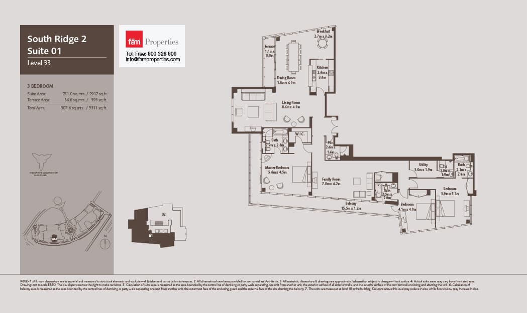 South Ridge 2, 3-Bed Floor Plan, type: South Ridge 2 - Suite 01