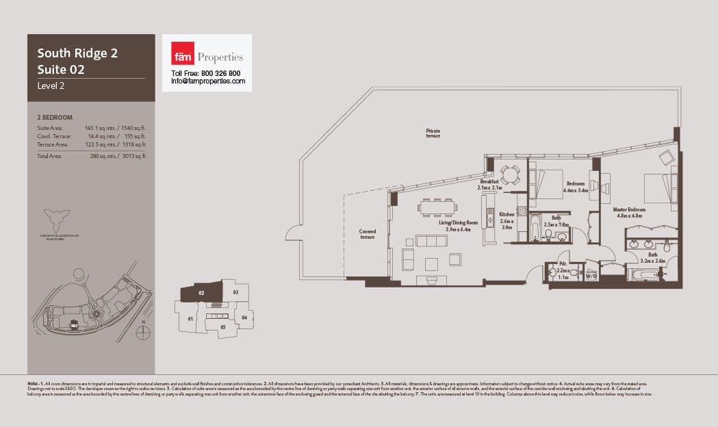South Ridge 2, 2-Bed Floor Plan, type: South Ridge 2 - Suite 02