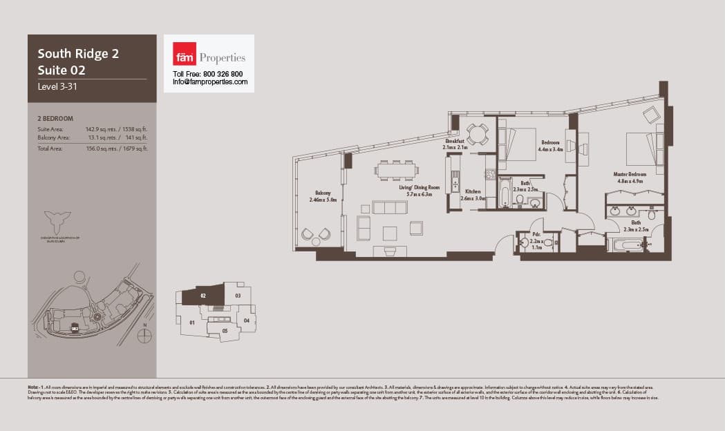 South Ridge 2, 2-Bed Floor Plan, type: South Ridge 2 - Suite 02